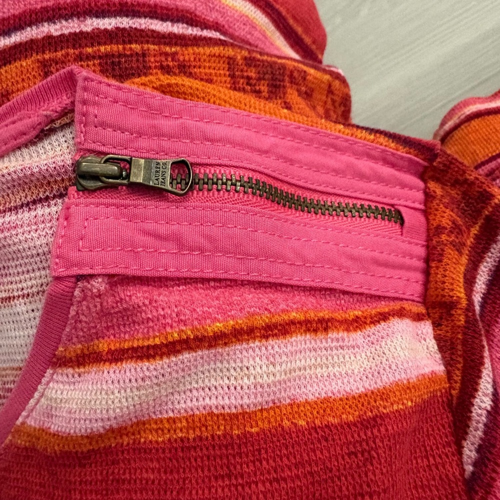 Lauren Ralph Lauren Top Women Pink Orange Striped Cotton Knit Zipper Shoulder XL - Picture 10 of 13